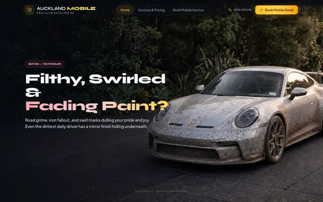 Home page of Auckland Mobile Detailing, car detailing website