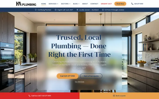 Home page of KA Plumbing, plumbing website