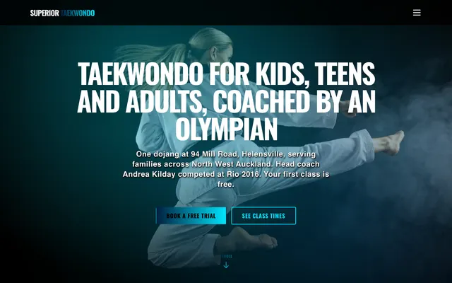 Home page of Superior Taekwondo, martial arts website